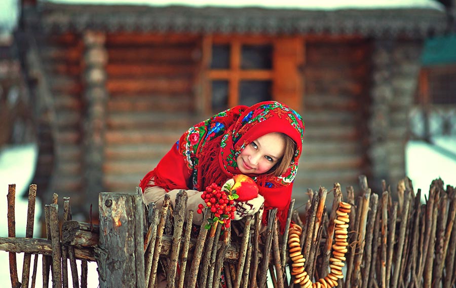 Sexy girl Women in Slavic costumes in Huh Hoto